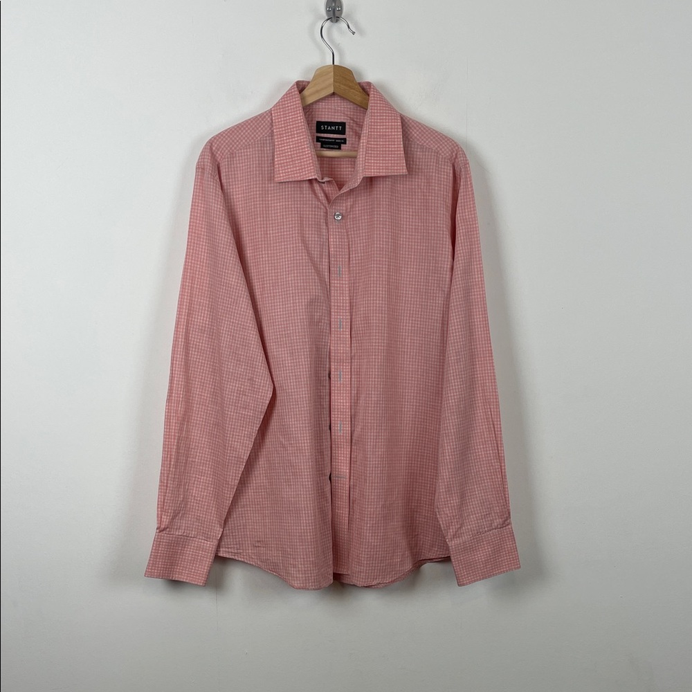 Stantt Classic Business Casual Men's Long Sleeve Pink Gingham Custom Dress Shirt